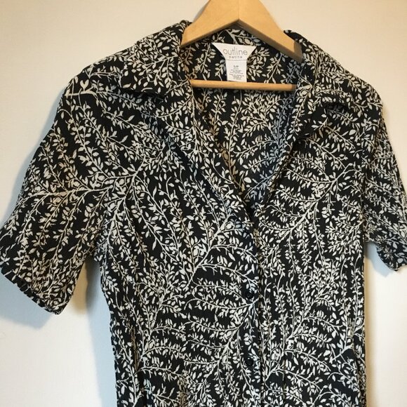 90s Crepe Botanical Silhouette Button Down Shirt - Picture 3 of 14